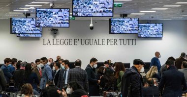 A general view shows a special courtroom on Jan. 13, 2021 prior to the opening of the 'Rinascita-Scott' maxi-trial in which more than 350 alleged members of Calabria's 'Ndrangheta mafia group and their associates go on trial in Lamezia Terme, Calabria. (AFP Photo)