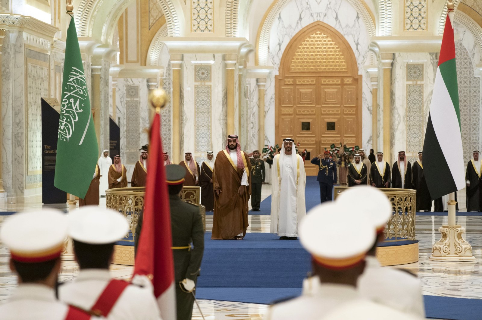 Saudi Crown Prince Mohammed bin Salman (center L) attends a ceremony with Abu Dhabi Crown Prince Mohammed bin Zayed (center R) in Abu Dhabi, the United Arab Emirates, Nov. 27, 2019. (AP Photo)