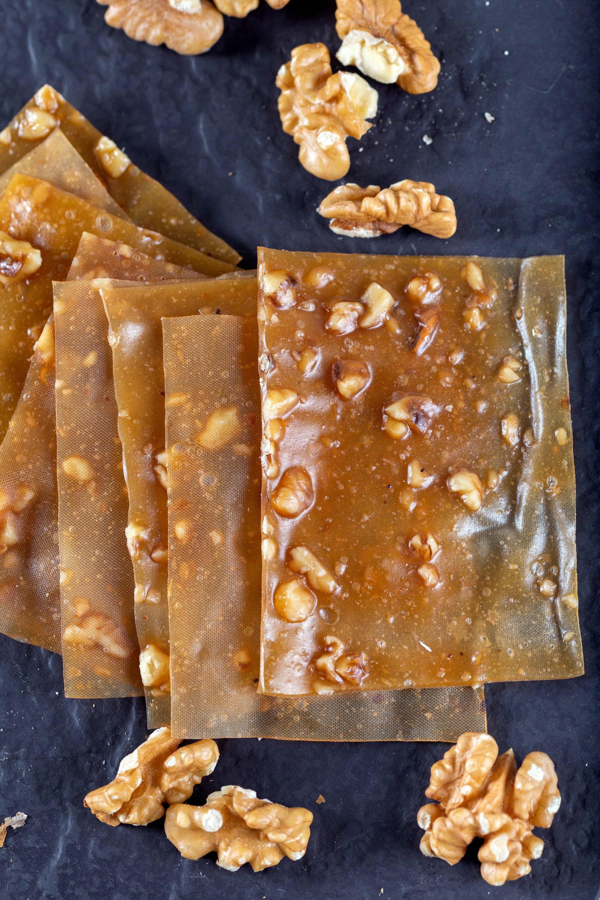 Pestil is basically dried fruit pulp with walnuts or other sesame seeds.
