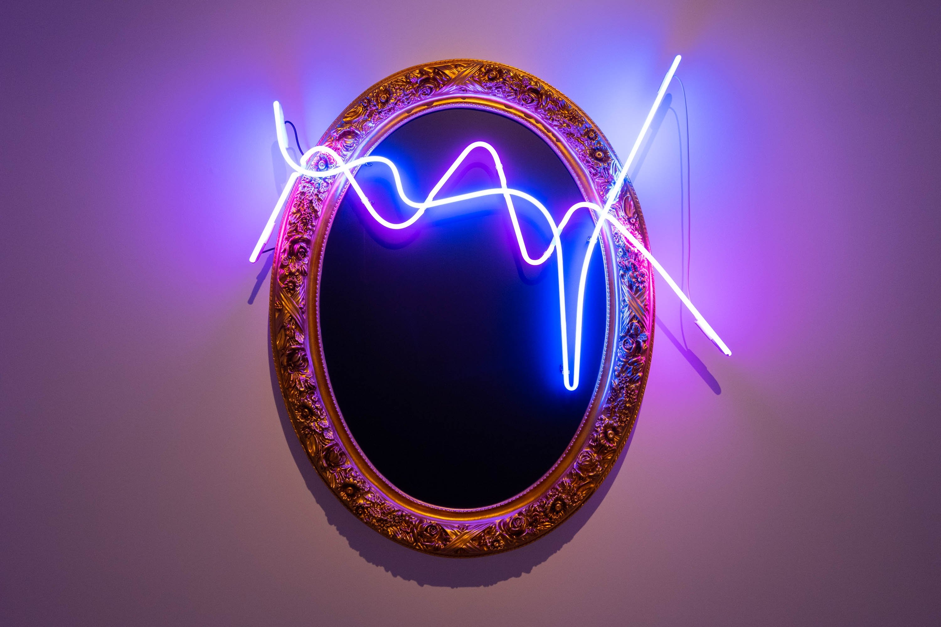 Fırat Engin, 'Frequency series I,' 2019, polyester frame, wood, neon, 120 by 130 centimeters.