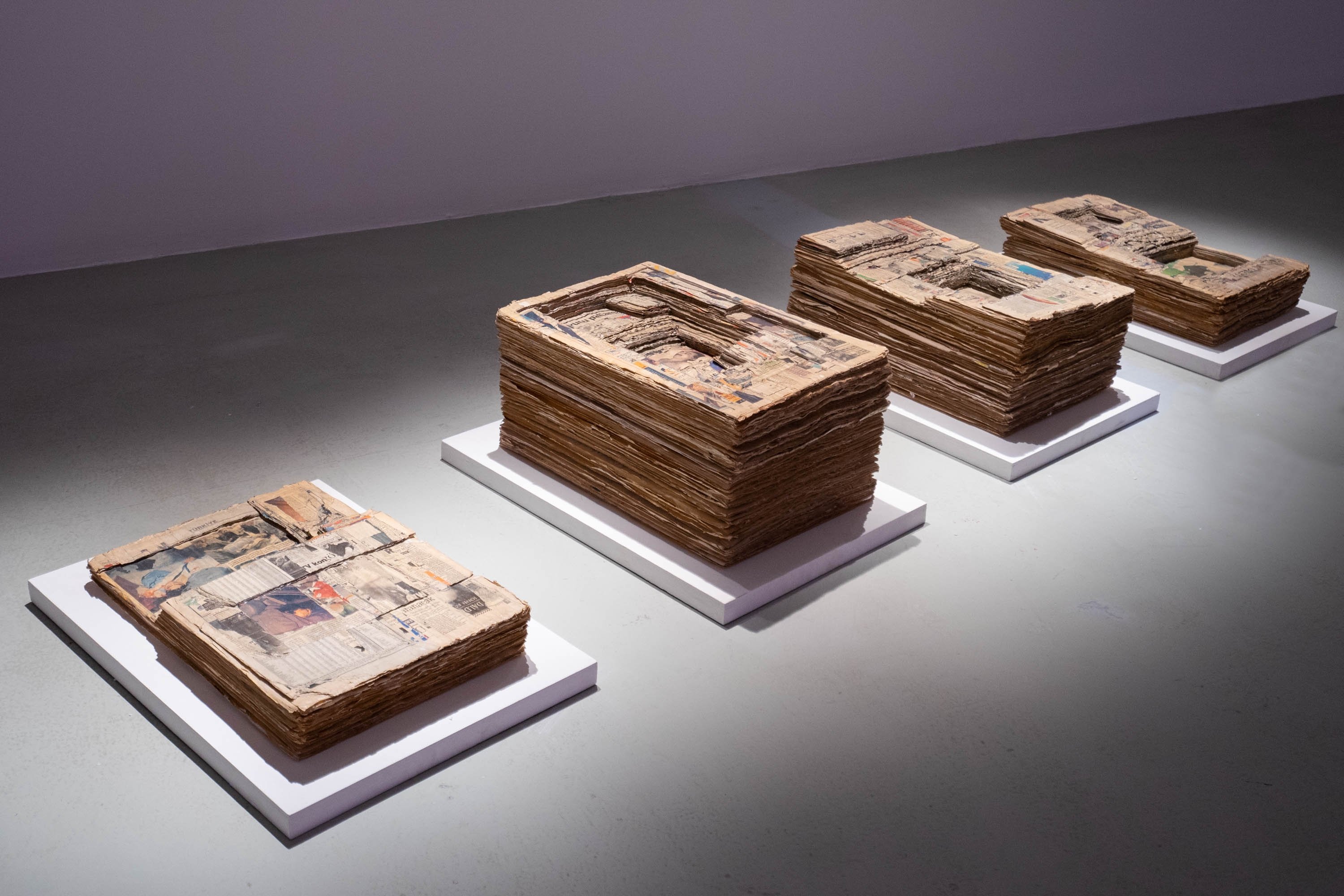 İrfan Önürmen, 'Archive II Death = Death,' 2001, installation, glued newspapers.