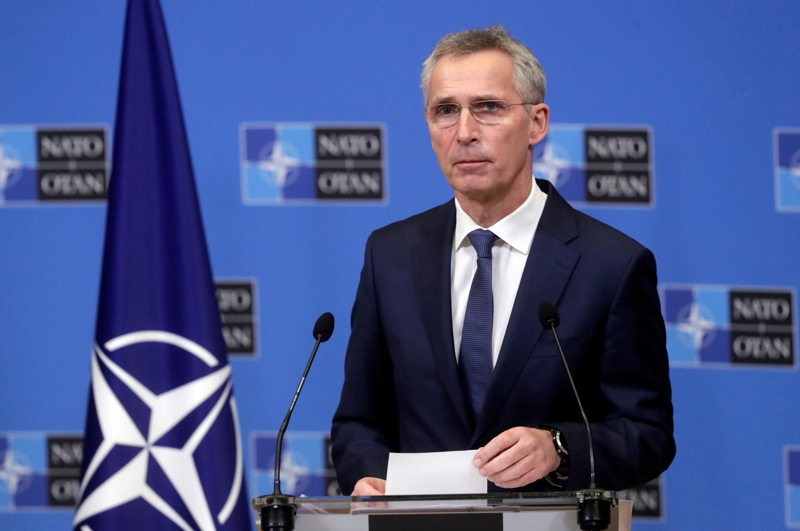 NATO Secretary-General Jens Stoltenberg gives a press briefing at the alliance's headquarters in Brussels, Belgium, Jan. 14, 2021. (Reuters Photo)