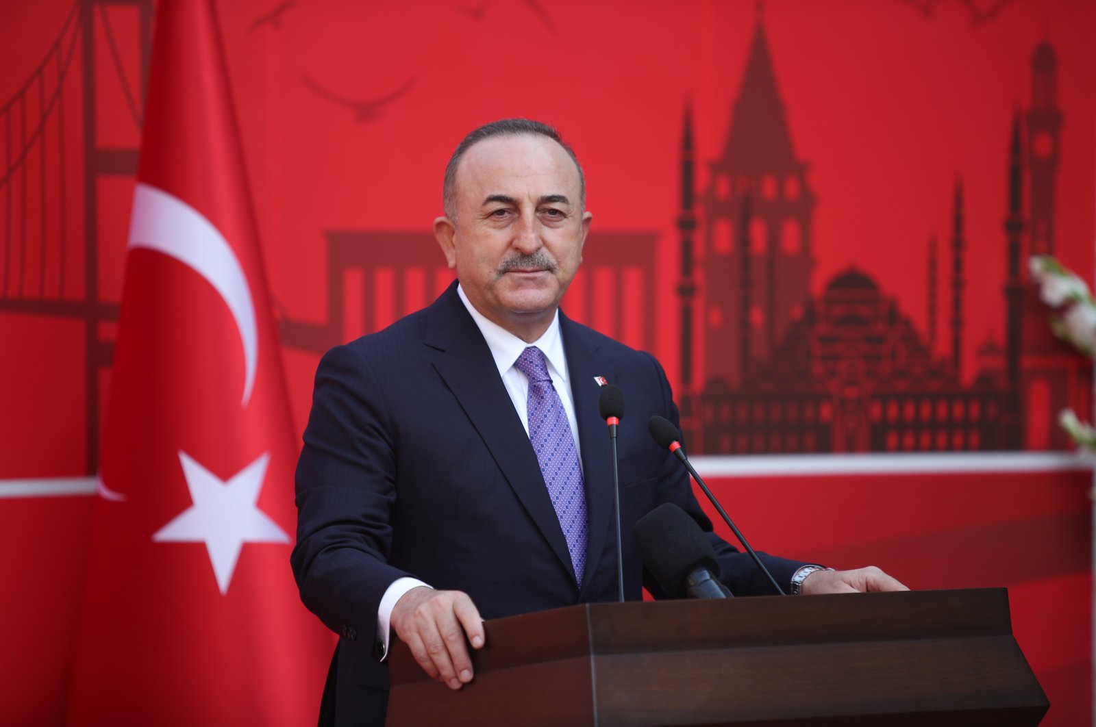 Foreign Minister Mevlüt Çavuşoğlu speaks at the opening ceremony of Turkey's Consulate in Karachi, Pakistan, Jan. 14, 2021 (AA Photo)