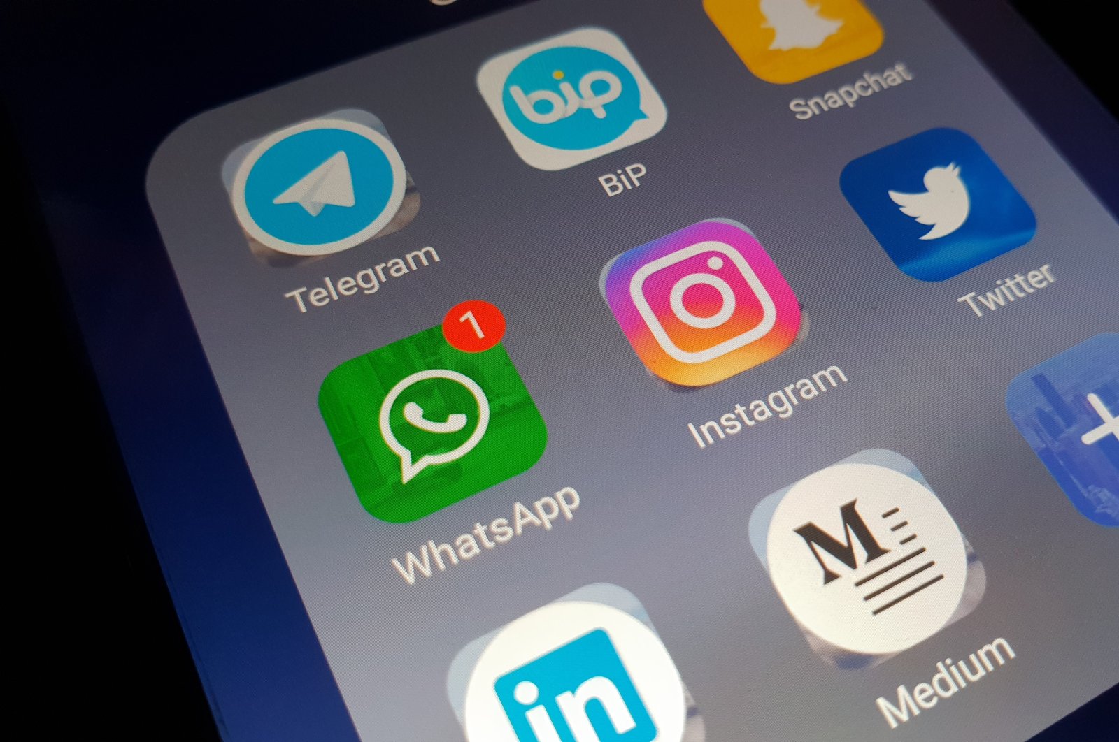 Social media and messaging apps, including WhatsApp and BiP seen on a smartphone screen, Istanbul, Turkey, July, 25 2018. (Shutterstock Photo)
