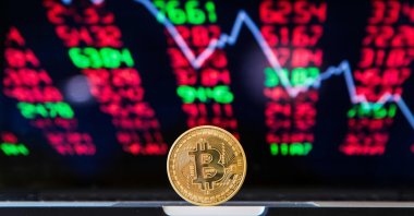 A visual representation of the digital cryptocurrency bitcoin, at the “Bitcoin Change” shop in Tel Aviv, Israel, Feb. 6, 2018. (AFP Photo)