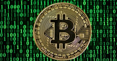 A physical imitation of a bitcoin in a photo taken in Dortmund, western Germany, Jan. 27, 2020. (AFP Photo)