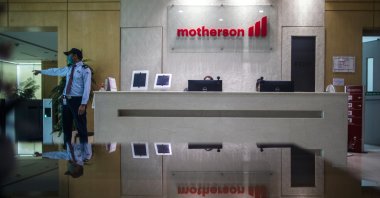 Employees work at the reception area of the Motherson Group head office in Noida, Uttar Pradesh, India, Aug. 17, 2020.  (Getty Images)