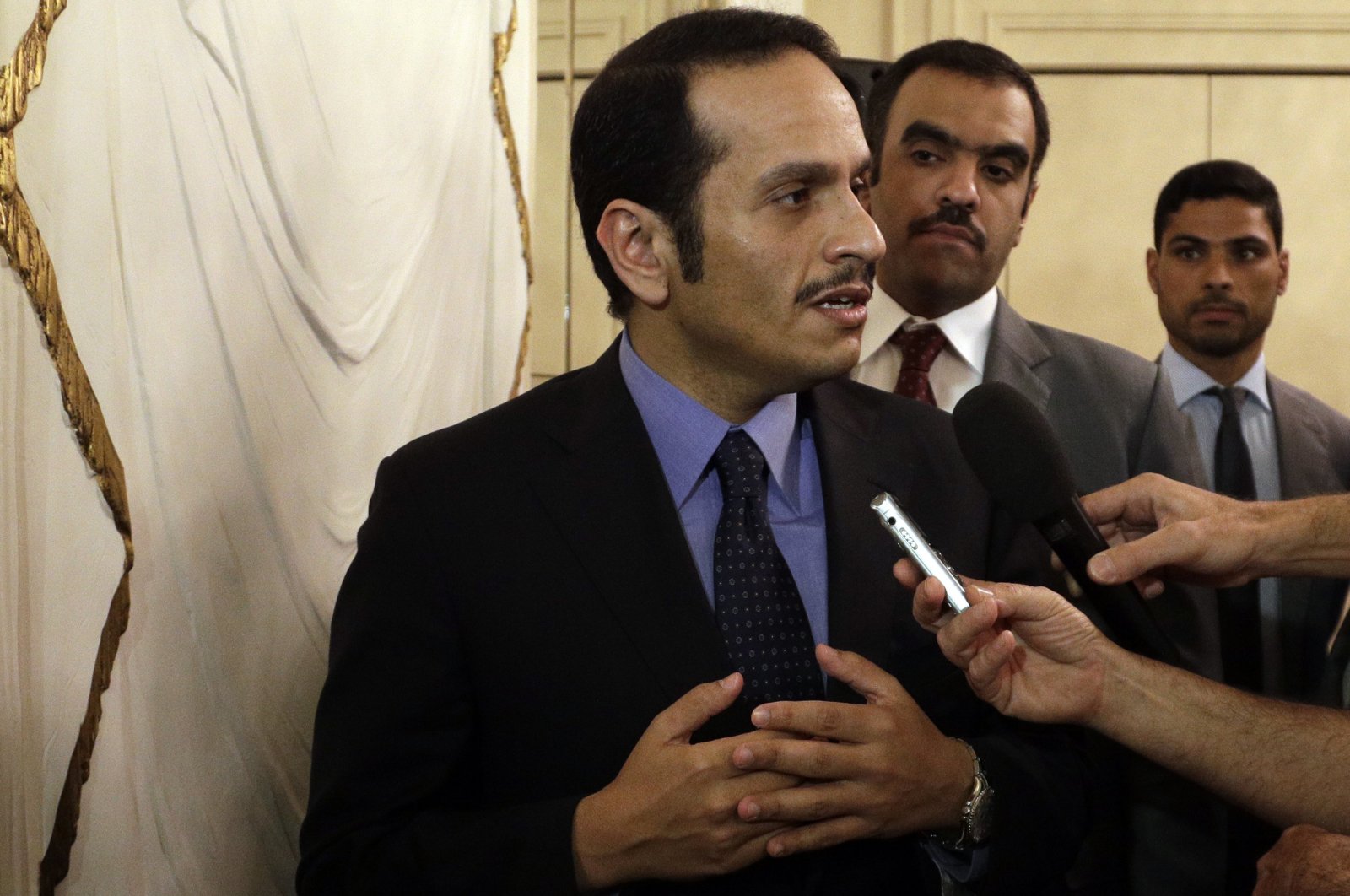 Qatari Foreign Minister Sheikh Mohammed bin Abdulrahman Al Thani talks to journalists during a press conference in Rome, Italy, July 1, 2017. (AP Photo)