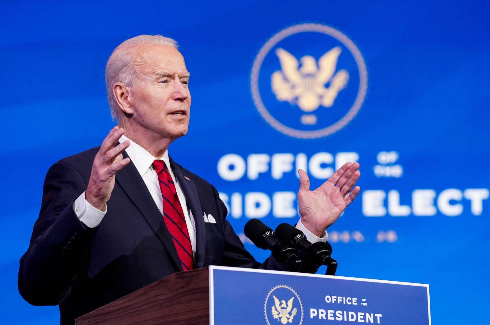 U.S. President-elect Joe Biden speaks about his plan to administer coronavirus disease vaccines to the U.S. population during a news conference at Biden's transition headquarters in Wilmington, Delaware, U.S., Jan. 15, 2021. (Reuters Photo)