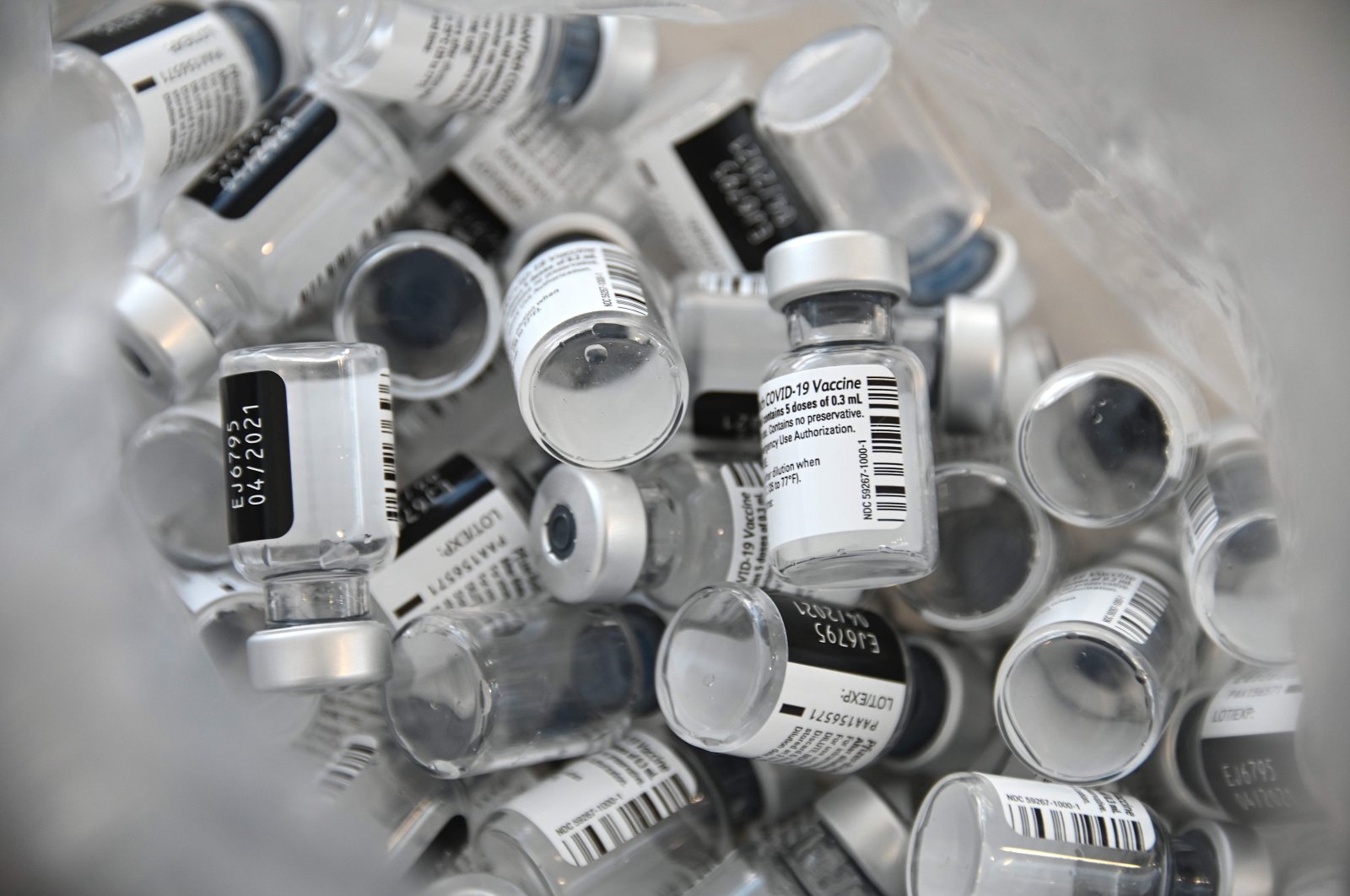 This file photo shows empty bottles of the Pfizer-BioNTech COVID-19 vaccine at the Emile Muller hospital in Mulhouse, eastern France, Jan. 8, 2021. (AFP Photo)