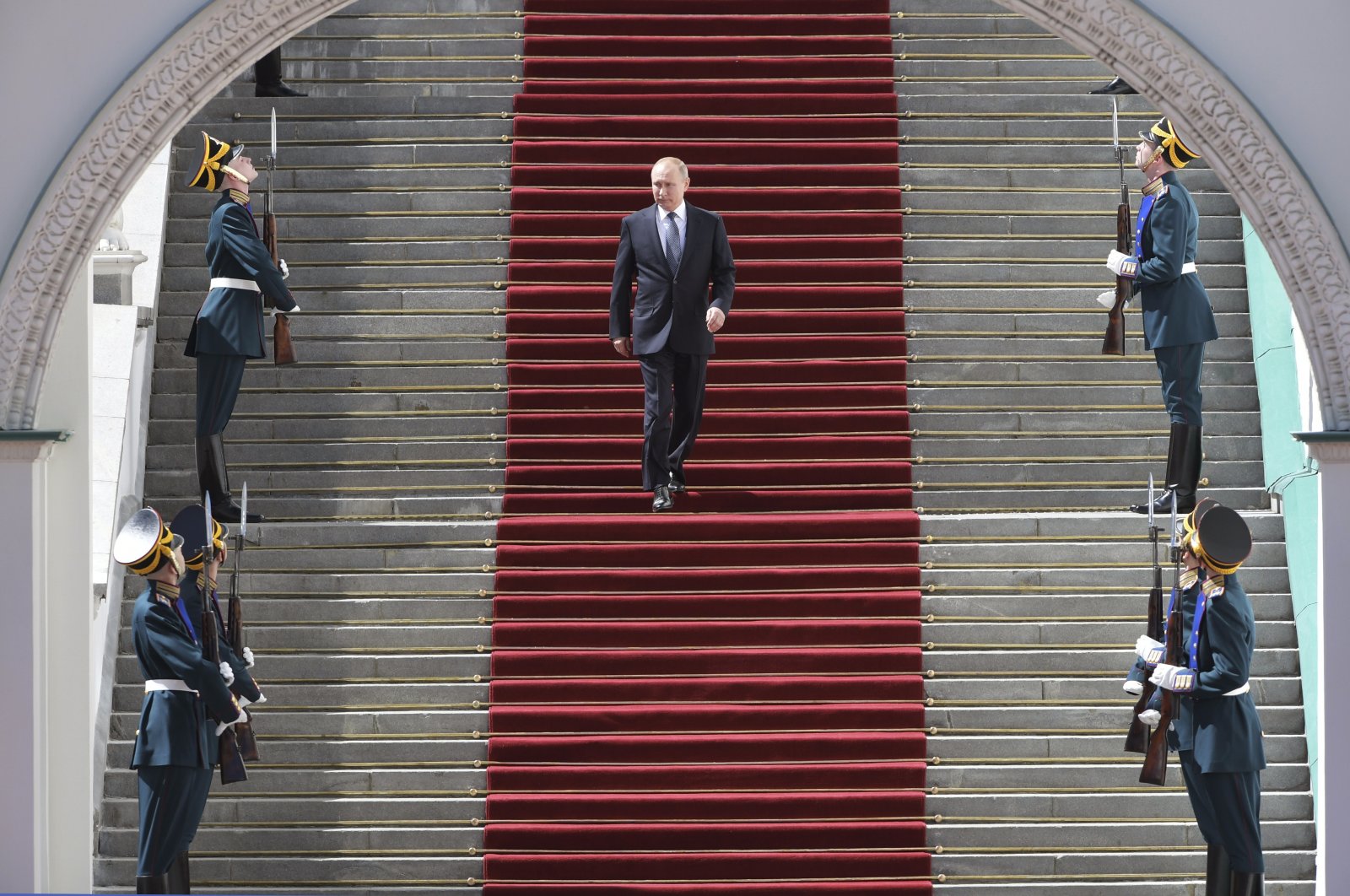Vladimir Putin walks after his inauguration ceremony for a new term as Russia's president at the Kremlin in Moscow, Russia, May 7, 2018. (Kremlin Pool Photo via AP)
