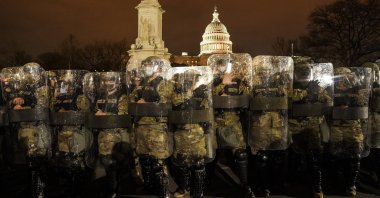 National Guards stand outside the U.S. Capitol, after a day of storming, Washington, D.C., U.S., Jan. 6, 2021. (AP Photo)