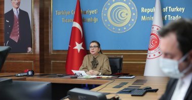 Trade Minister Ruhsar Pekcan delivers a speech during a virtual meeting of the First Conference of the Chambers of Commerce and Industry of the Member Countries of the Asian Cooperation Dialogue in the capital Ankara, Turkey, Jan. 20, 2021. (AA Photo)