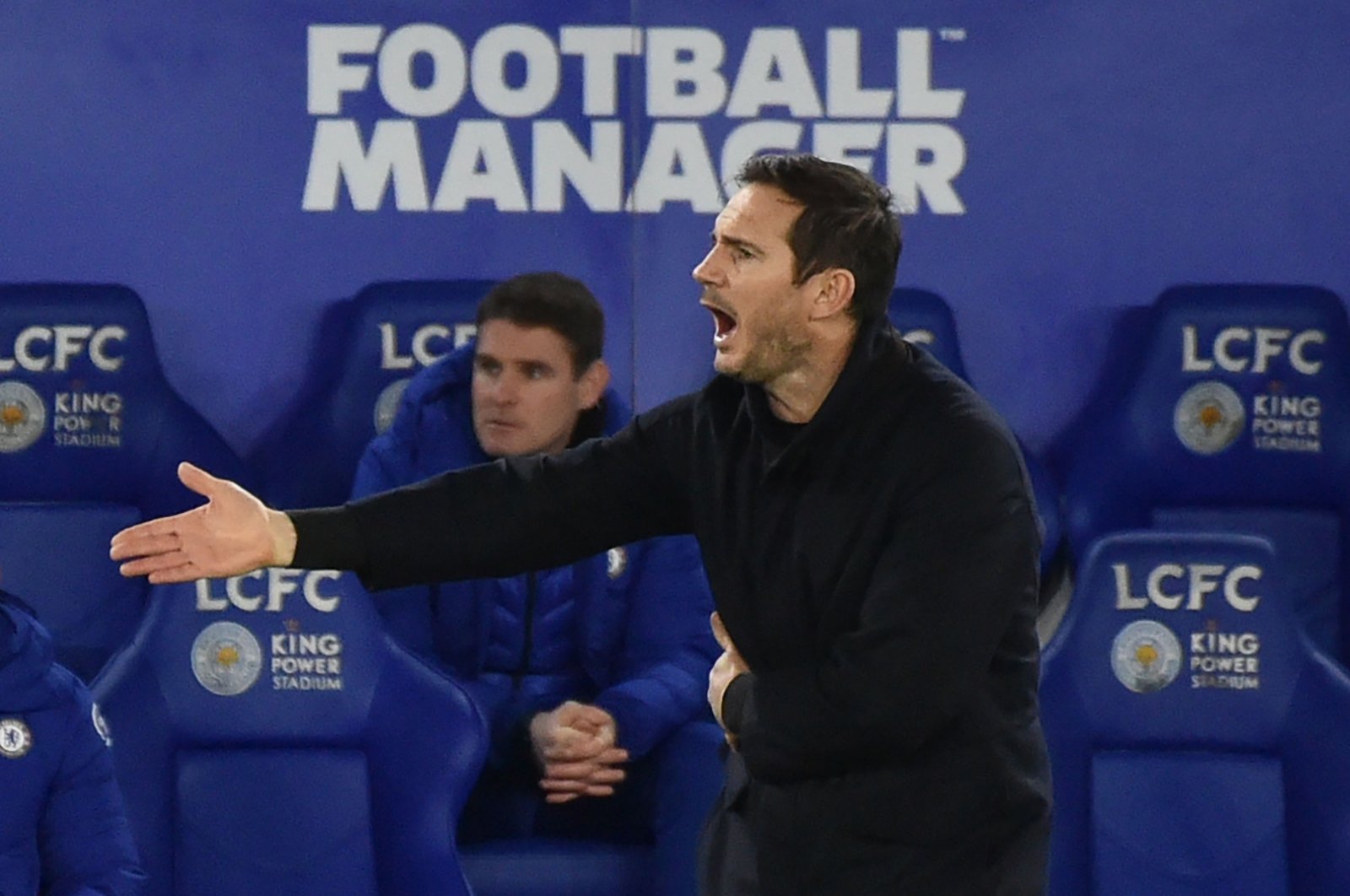 Chelsea manager Frank Lampard gestures during the English Premier League football match between Leicester City and Chelsea at the King Power Stadium in Leicester, England, Jan. 19, 2021. (AFP Photo)