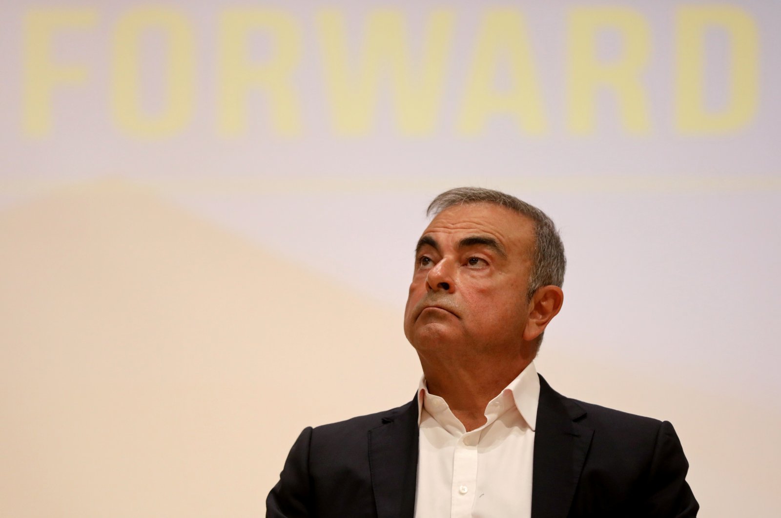 Carlos Ghosn, the former Nissan and Renault chief executive, looks on during a news conference at the Holy Spirit University of Kaslik, in Jounieh, Lebanon, Sept. 29, 2020. (Reuters Photo)