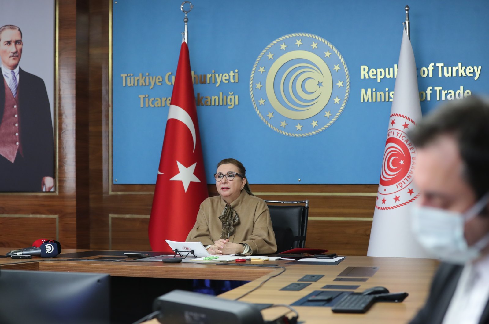 Trade Minister Ruhsar Pekcan delivers a speech during a virtual meeting of the First Conference of the Chambers of Commerce and Industry of the Member Countries of the Asian Cooperation Dialogue in the capital Ankara, Turkey, Jan. 20, 2021. (AA Photo)