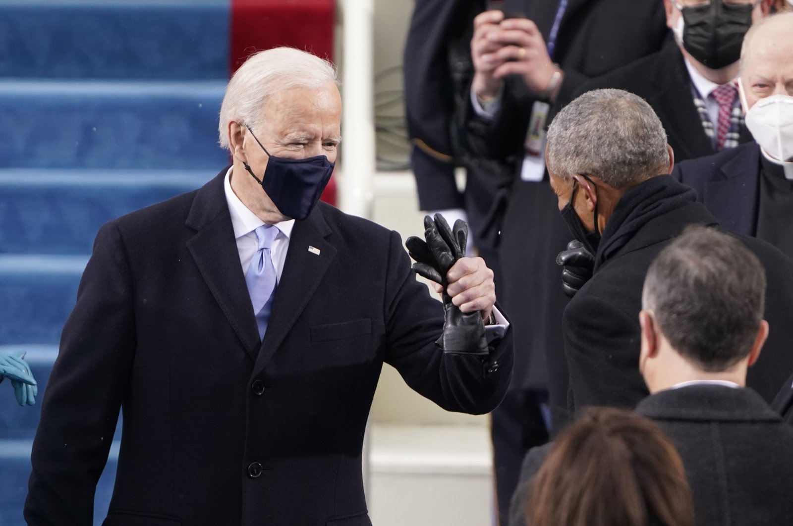President-elect Joe Biden is greeted by former President Barrack Obama as he arrives during his inauguration as U.S. President in Washington, DC, U.S., Jan. 2021. (EPA Photo)
