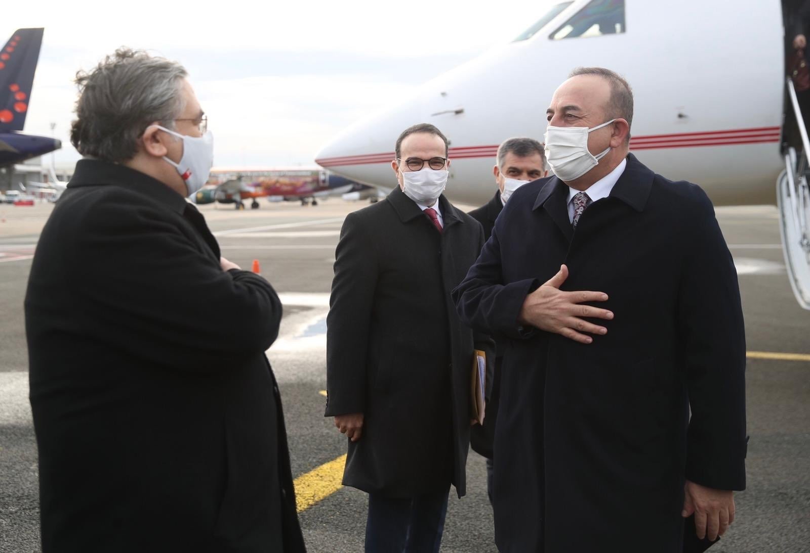 Foreign Minister Mevlüt Çavuşoğlu arrives for high-level talks with European Union and NATO officials in Brussels, Belgium, Jan. 20, 2021. (IHA Photo)