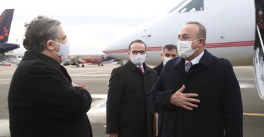 Foreign Minister Mevlüt Çavuşoğlu arrives for high-level talks with European Union and NATO officials in Brussels, Belgium, Jan. 20, 2021. (IHA Photo)