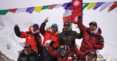 The team of Nepali climbers made history by becoming the first to summit the world's second-highest mountain, K2, in winter, Pakistan, Jan. 5, 2021. (REUTERS Photo)