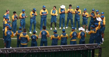 Pakistani cricketers attend a prayer ahead of practice for the Test series against visiting South Africa, Karachi, Pakistan, Jan. 23, 2021. (EPA Photo)