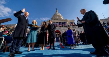 Joe Biden is sworn in as the 46th president of the United States as Jill Biden holds the Bible during the inauguration at the U.S. Capitol, Washington, D.C., the U.S., Jan. 20, 2021. (Reuters Photo)