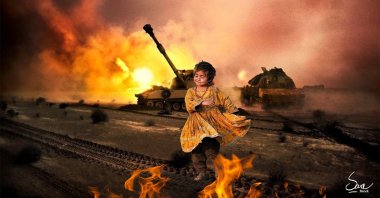 An illustration by Sara Barackzay shows a little girl in a war scene. (AA PHOTO)