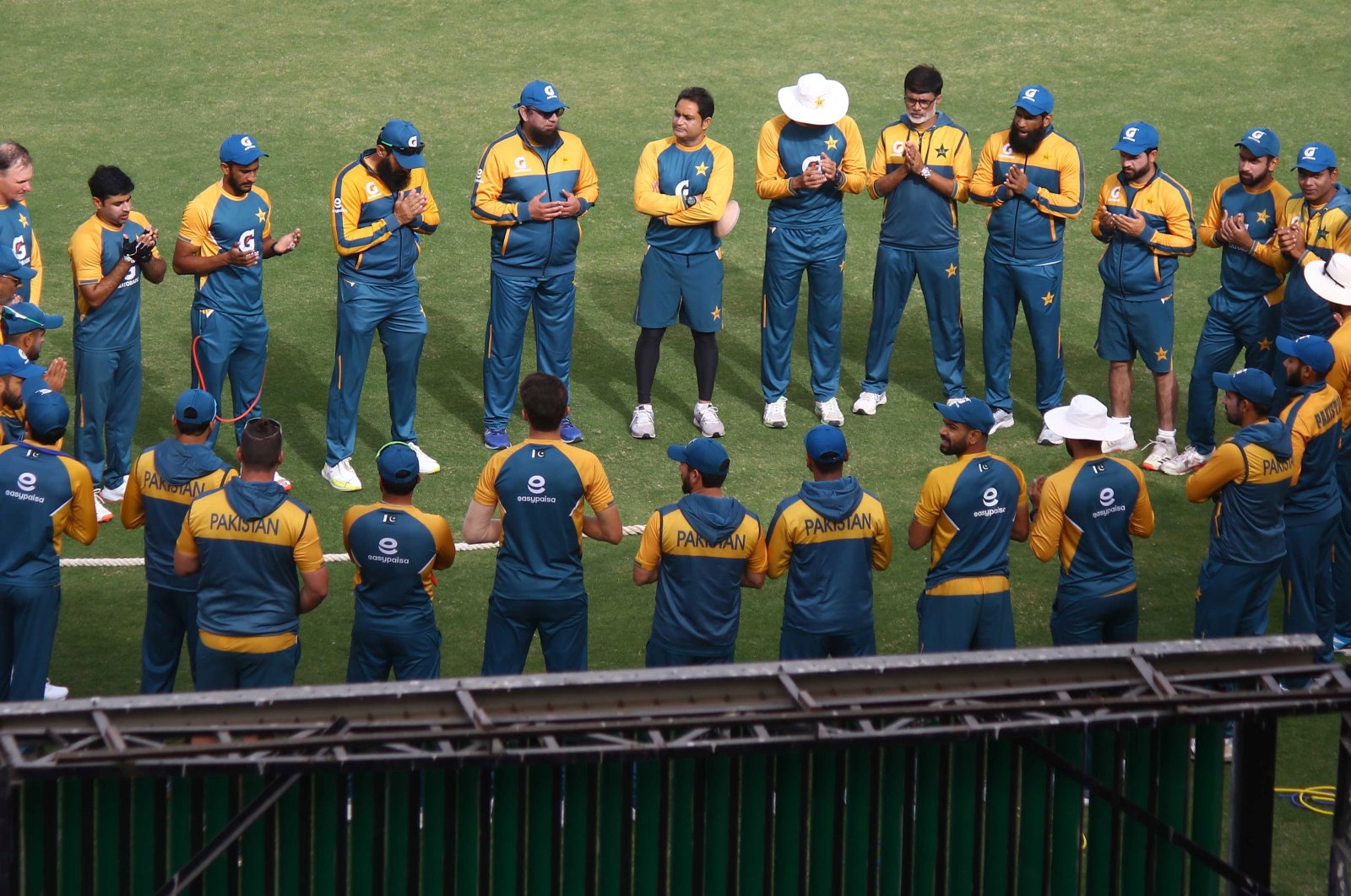 Pakistani cricketers attend a prayer ahead of practice for the Test series against visiting South Africa, Karachi, Pakistan, Jan. 23, 2021. (EPA Photo)