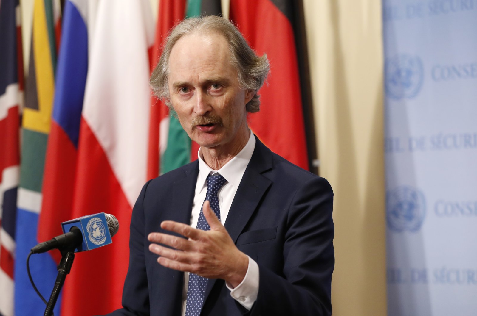 U.N. Special Envoy for Syria Geir Pedersen speaks to journalists following a U.N. Security Council (UNSC) meeting on Syria at U.N. headquarters, April 30, 2019. (AP Photo)