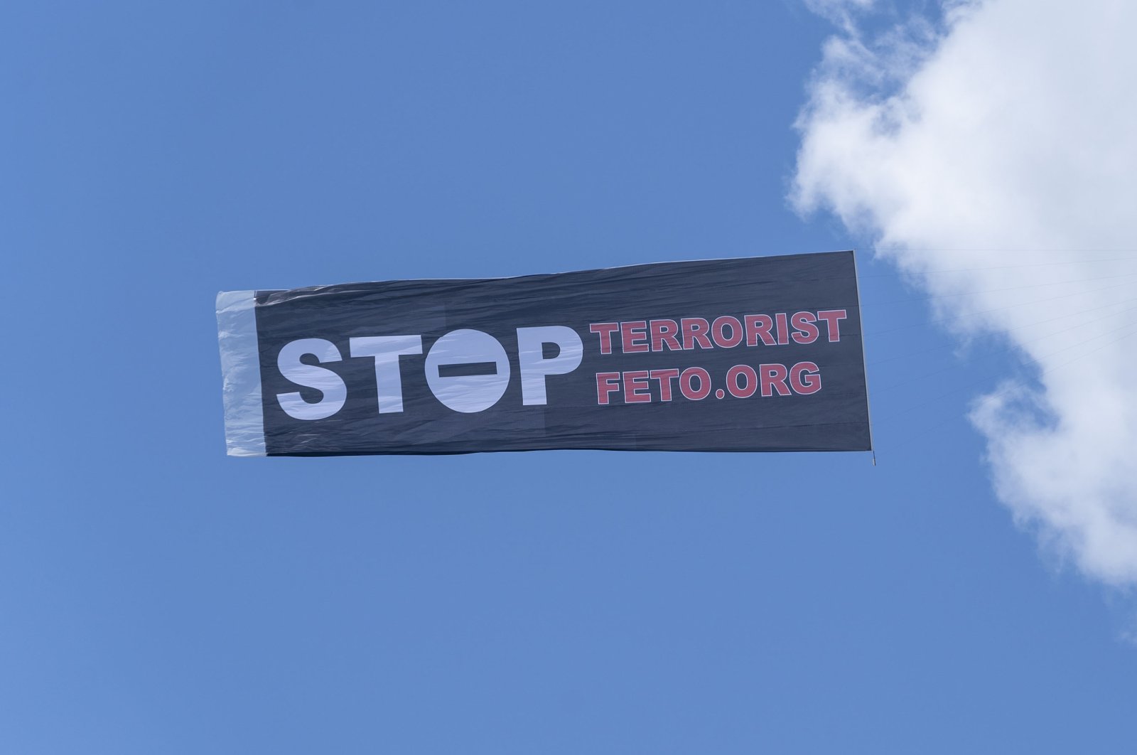 The Turkish community in New York City lifts banner against the Gülenist Terror Group (FETÖ) on July 15, 2020, the anniversary of the failed coup in Turkey. (Getty Images)