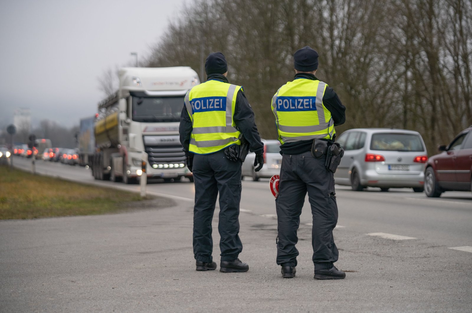 At the German-Austrian border on the B512, federal police officers control the entry traffic into Germany at the Schärding border on the B512. (Getty Images)