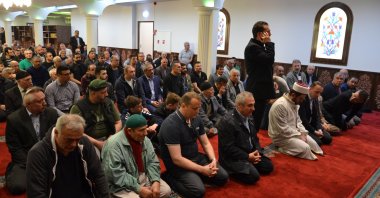 Believers wait for prayer at a mosque in Slagelse, 100 kilometers (62 miles) south of the capital Copenhagen, Denmark, May 9, 2017. (AA Photo)