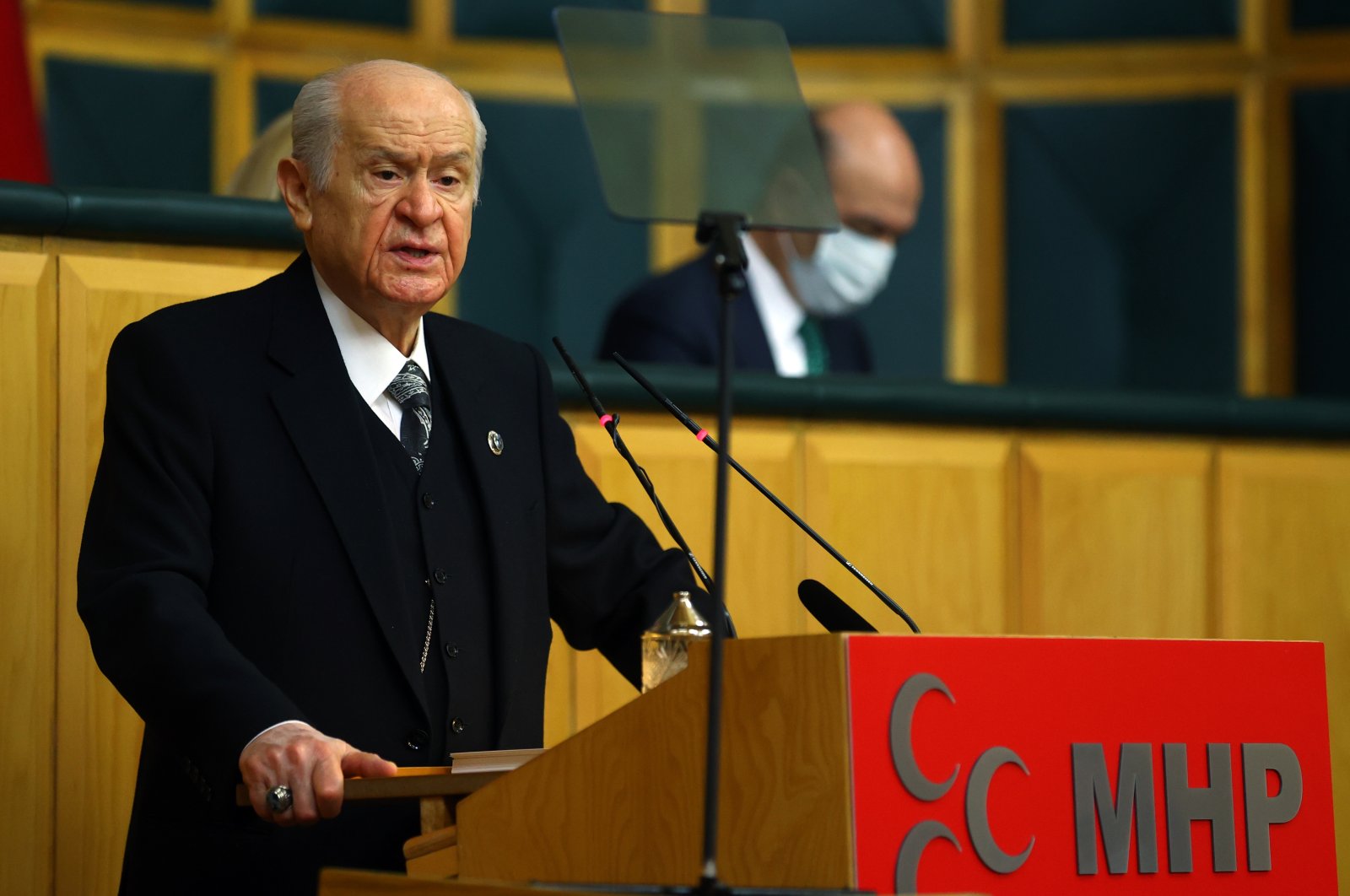 MHP Chairperson Devlet Bahçeli speaks at his party's parliamentary group meeting in the Turkish Parliament on Jan. 26, 2021. (AA Photo)