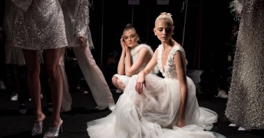 A model backstage ahead of the Nihan Peker show during Mercedes Benz Fashion Week Istanbul at Zorlu Performance Hall on March 30, 2018 in Istanbul, Turkey. (Getty Images for IMG)