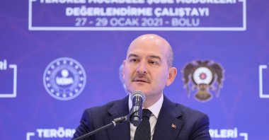 Interior Minister Süleyman Soylu speaks at a workshop on the fight against terrorism in Bolu province, northern Turkey, Jan. 27, 2021. (AA Photo)
