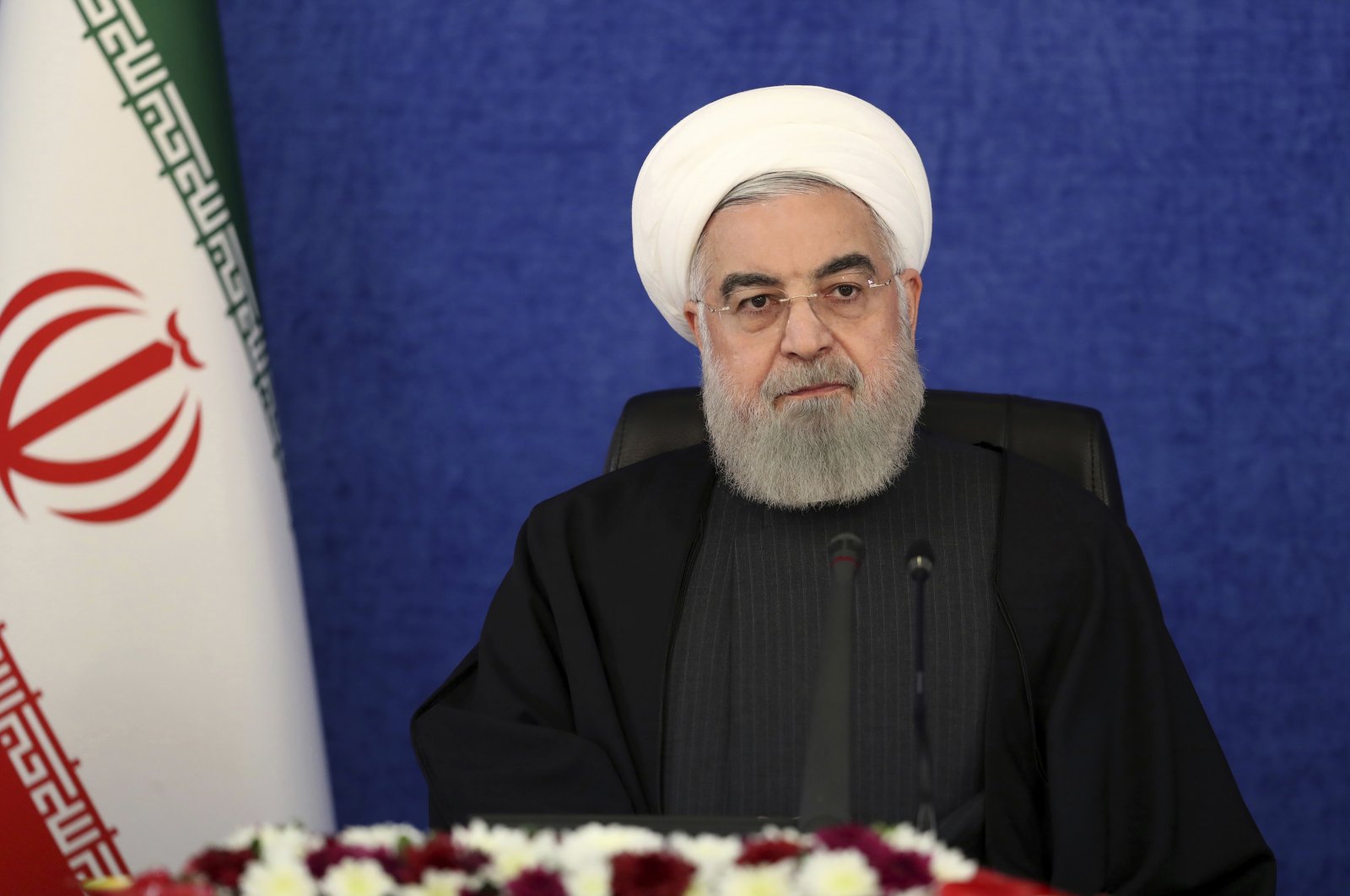 President Hassan Rouhani attends a meeting in Tehran, Iran, Jan. 7, 2021. (Iranian Presidency Office via AP)