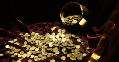 Roman coins found in the ancient city of Aizanoi, Kütahya province, western Turkey, Jan. 27, 2020. (AA Photo)