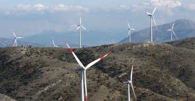 Wind turbines are seen in the Dinar district of Turkey's western province of Afyonkarahisar, March 28, 2019. (AA Photo)