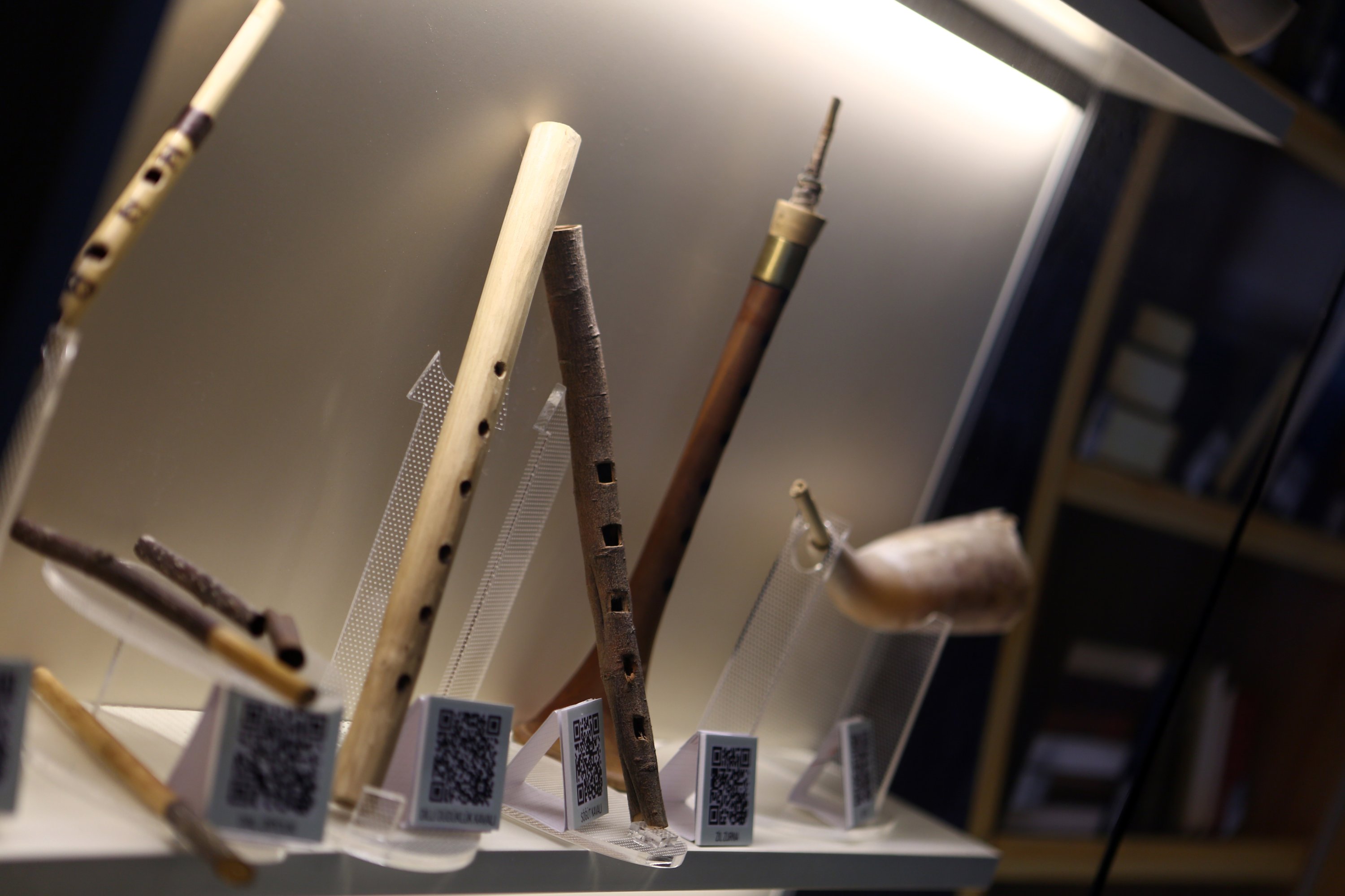 Several flute and wind instruments showcased in the Ipekyolu Museum, Trabzon, northern Turkey, Jan. 27, 2021. (AA Photo)