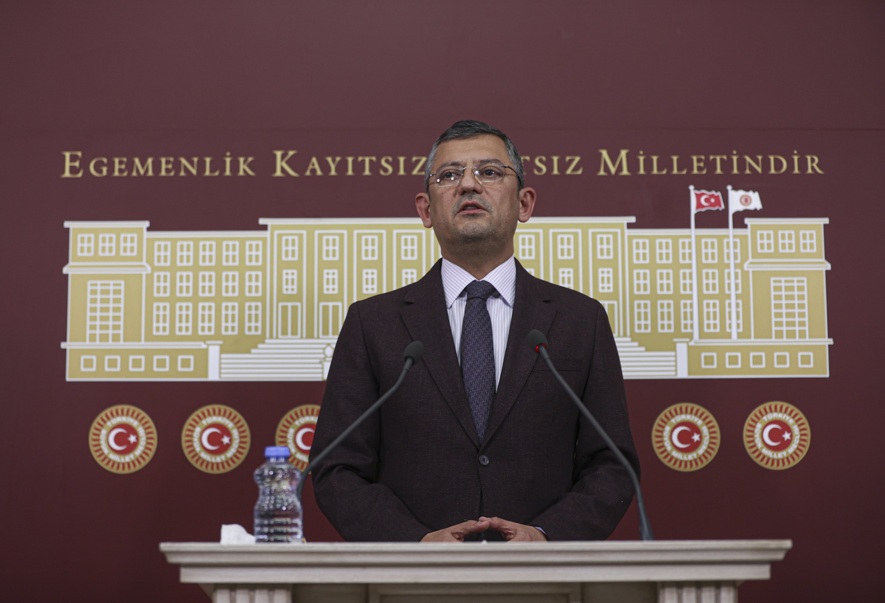 CHP Group Deputy Chair Özgür Özel speaks to reporters at parliament, Ankara, Turkey, Jan. 29, 2021. (AA Photo)
