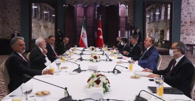 Turkish and Iranian delegations led by Foreign Minister Mevlüt Çavuşoğlu and Foreign Minister Javad Zarif attend a meeting in Dolmabahçe Office, Istanbul, Jan. 29, 2021. (AA Photo)