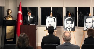A commemoration ceremony for the Turkish diplomats who were killed by Armenian terrorists in Los Angeles, California, U.S., Jan. 28, 2021. (AA Photo)