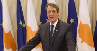 Greek Cypriot President Nicos Anastasiades delivers an address on corruption at the Presidential Palace in Lefkoşa (Nicosia), Cyprus Jan. 28, 2021. (Reuters Photo)