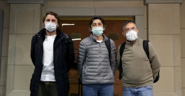 Three crew members of a cargo ship that was attacked by pirates off Nigeria arrive in Istanbul, Jan. 30, 2021. (AA Photo)