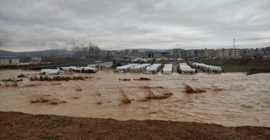 Refugee camps in Afrin are flooded due to heavy rain, Syria, Jan. 31, 2021. (IHA)