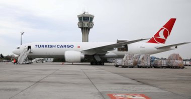 A Turkish Cargo plane carrying China's Sinovac COVID-19 vaccines in active temperature control containers is seen on the tarmac of Atatürk Airport before departing to Brazil, in Istanbul, Turkey, Nov. 18, 2020. (Reuters Photo)