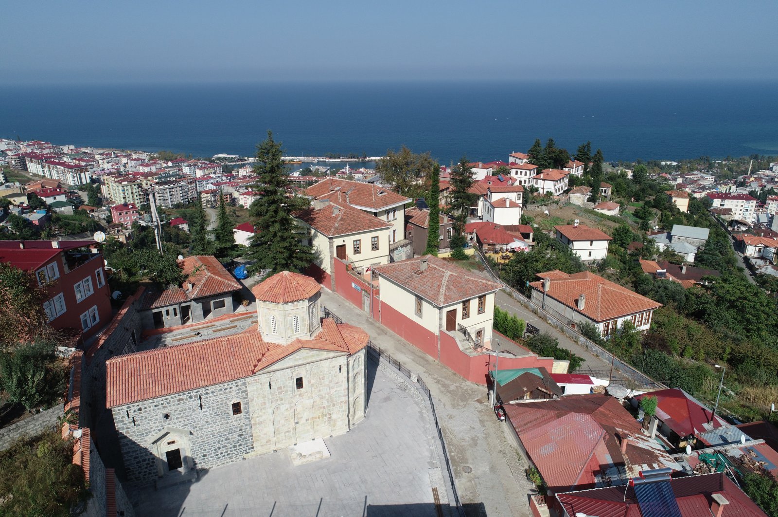 Saint Michael Church with the background of the town and Black Sea, Trabzon, northeastern Turkey, Jan. 28, 2021. (AA Photo)