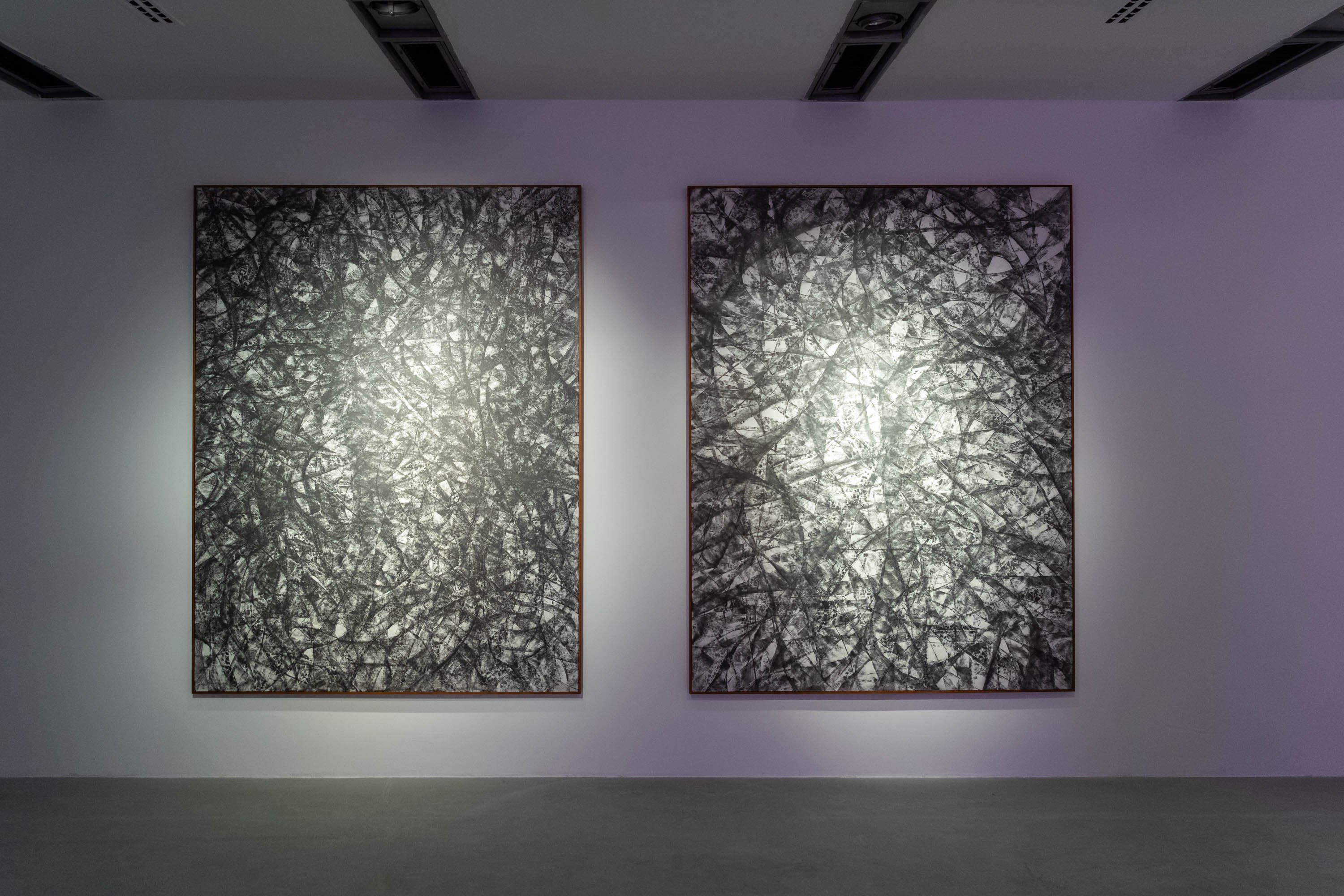 Murat Akagündüz, 'Landscape I, II,' 2019, graphite material on paper, 200 by 150 centimeters. (Courtesy of Akbank Sanat)