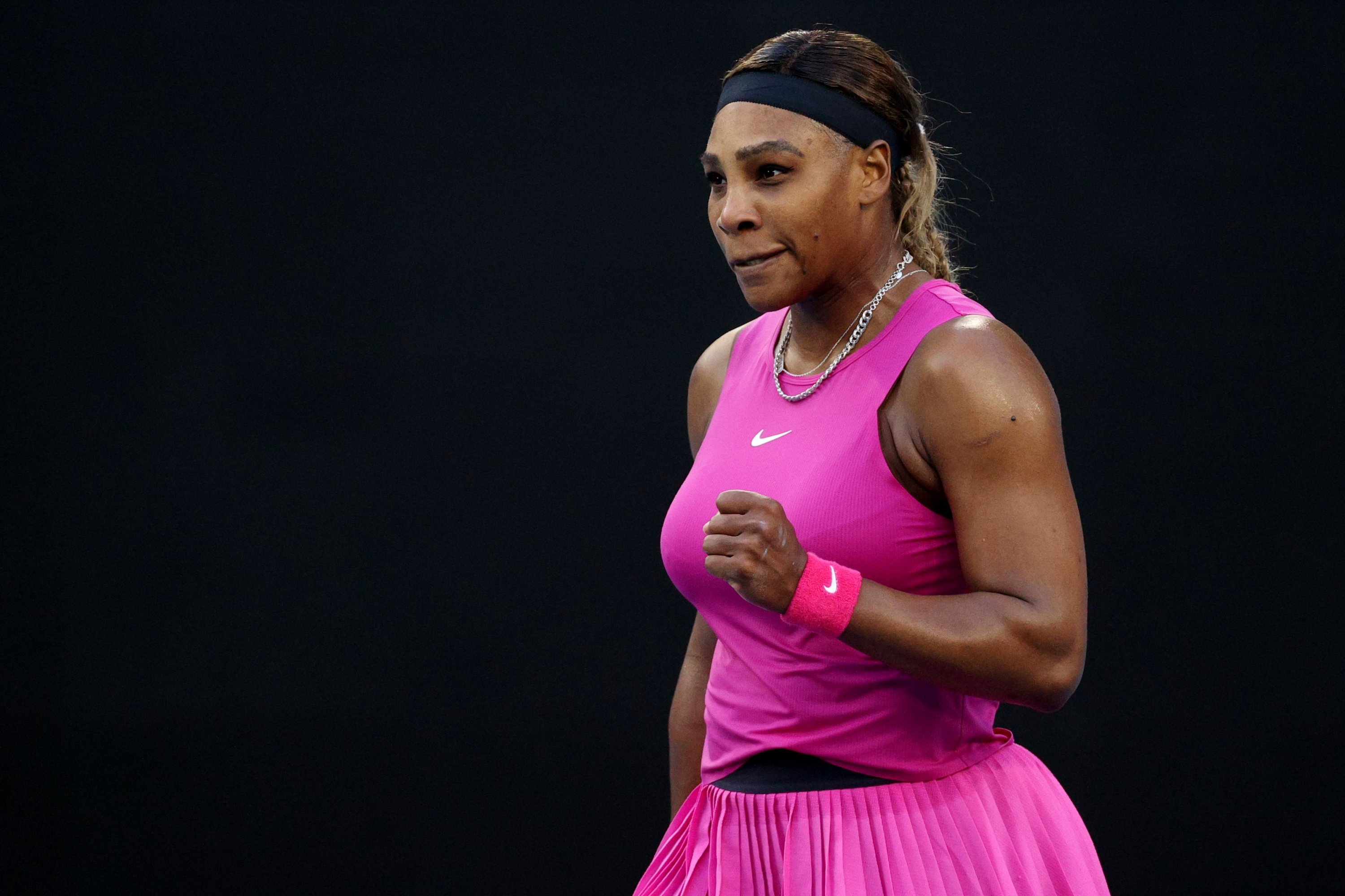 Serena Williams reacts during her Yarra Valley Classic match against Bulgaria's Tsvetana Pironkova, Melbourne Park, Melbourne, Australia, Febr. 3, 2021. (REUTERS Photo)