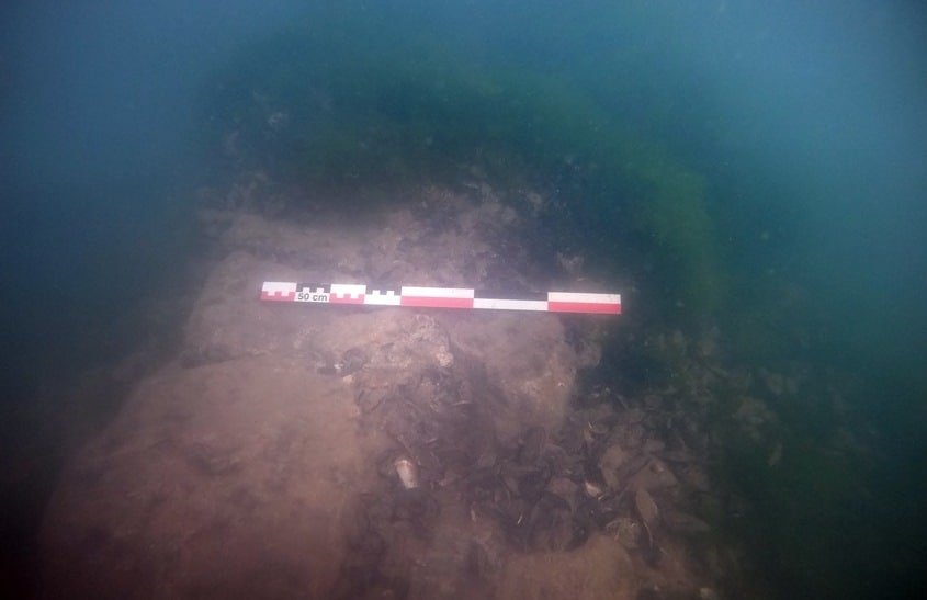 A close-up of the remains at the submerged Kibatos Castle in the Marmara Sea, off Yalova province, northwestern Turkey, Feb. 2, 2021. (AA Photo)